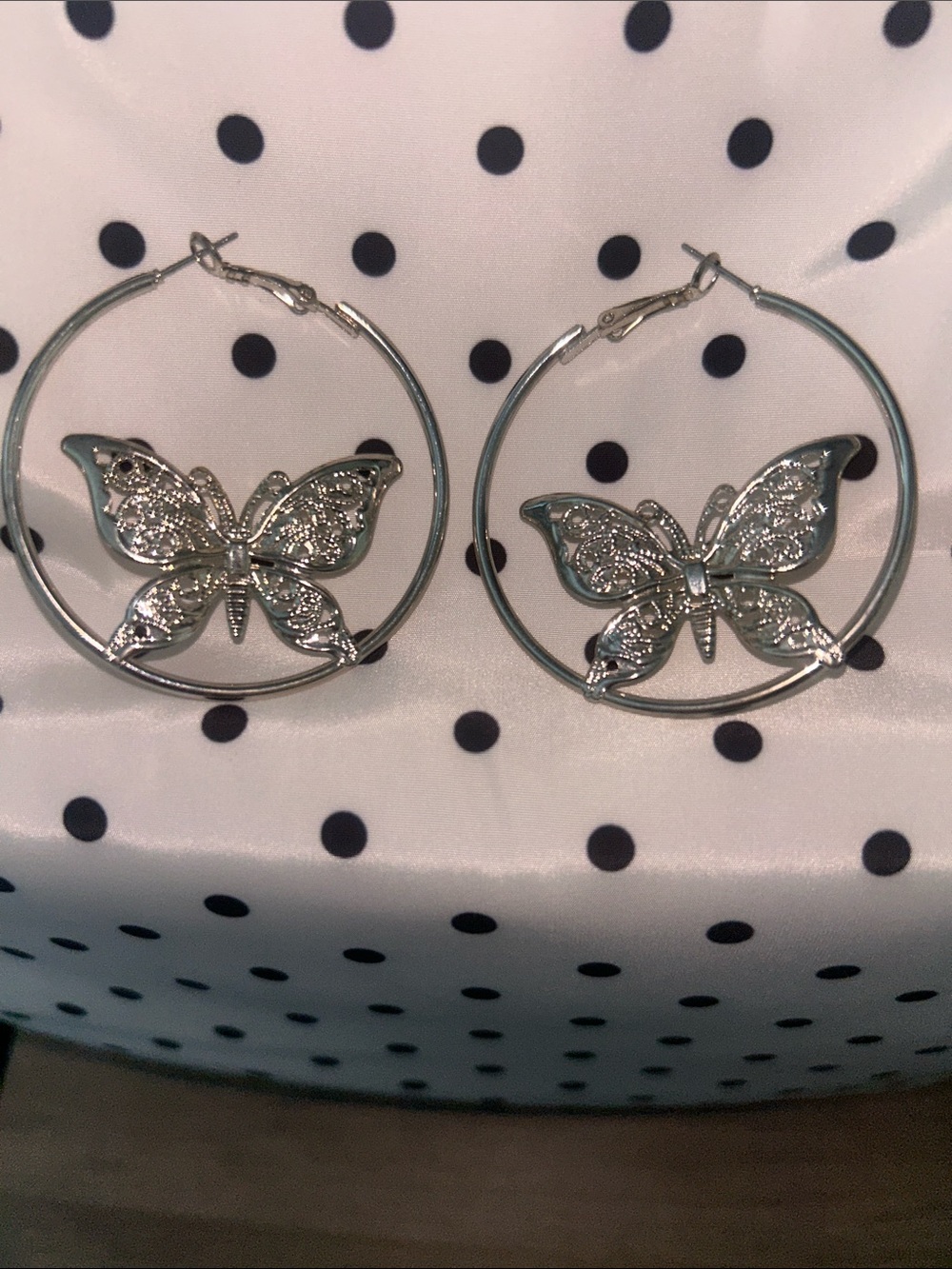 Silver Butterfly Hoop Earrings - Elegant Women's Accessories